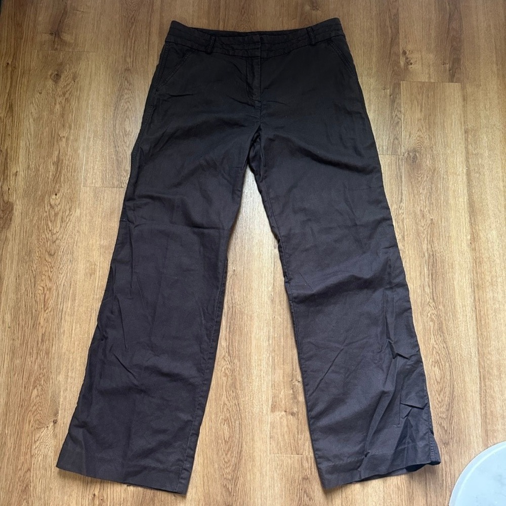 J.Crew Favorite Fit Linen Cotton Blend Wide Leg Trousers Brown 10